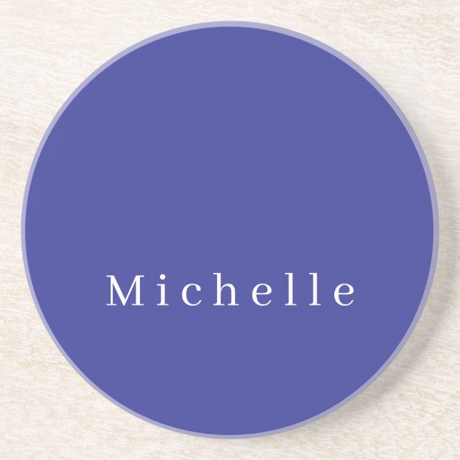 Deep Blue Colour Plain Modern Own Name Minimalist Coaster (Front)