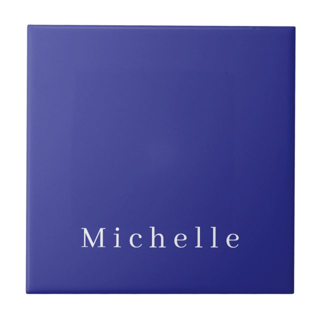 Deep Blue Colour Plain Modern Own Name Minimalist Tile (Front)