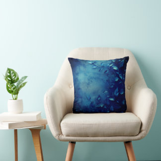 Deep Blue Decorative Leaves Cushion
