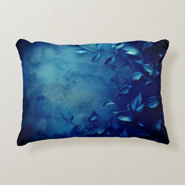 Deep Blue Decorative Leaves Decorative Cushion (Front)