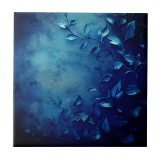 Deep Blue Decorative Leaves Tile