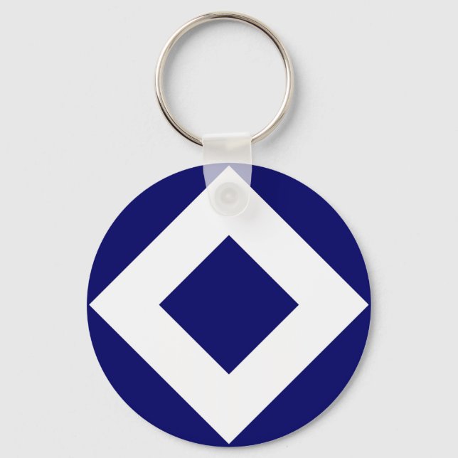 Deep Blue Diamond, Bold White Border Key Ring (Front)