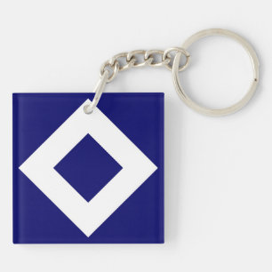 Deep Blue Diamond, Bold White Border Key Ring