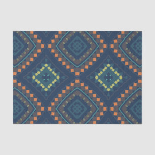 Deep Blue Ethnic Folk Boho Chic Mosaic Pattern Tissue Paper