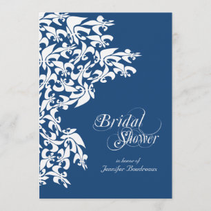 Deep Blue Fancy Fleur de Lis Bridal Shower Invitation