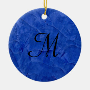 Deep Blue Faux Stone Monogram Circle Ornament
