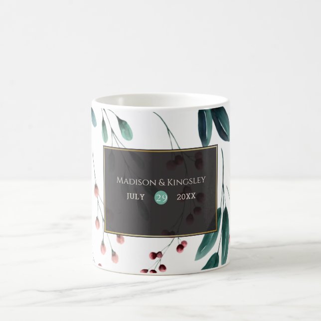 Deep Blue Floral Elegant Fall Wedding Coffee Mug (Center)