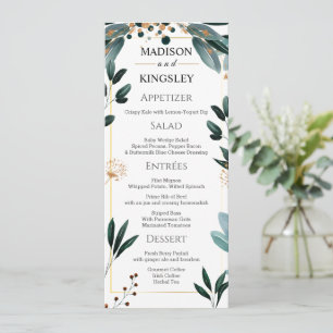 Deep Blue Floral Elegant Fall Wedding  Menu