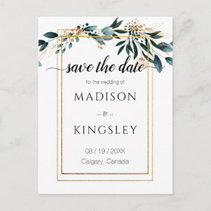 Deep Blue Floral Elegant Fall Wedding Postcard
