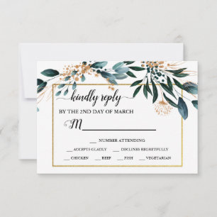 Deep Blue Floral Elegant Fall Wedding RSVP Card