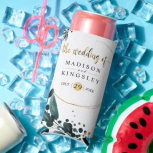 Deep Blue Floral Elegant Fall Wedding Seltzer Can Cooler