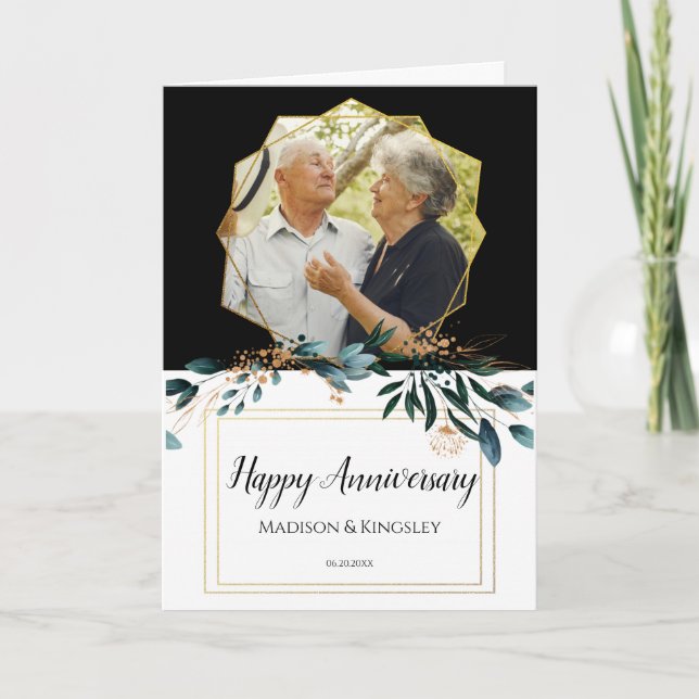 Deep Blue Floral Elegant Fall Wedding Thank You Card (Front)