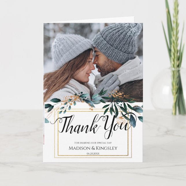 Deep Blue Floral Elegant Fall Wedding Thank You Card (Front)