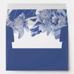 Deep Blue Floral Lotus Chinoiserie Personalised  Envelope