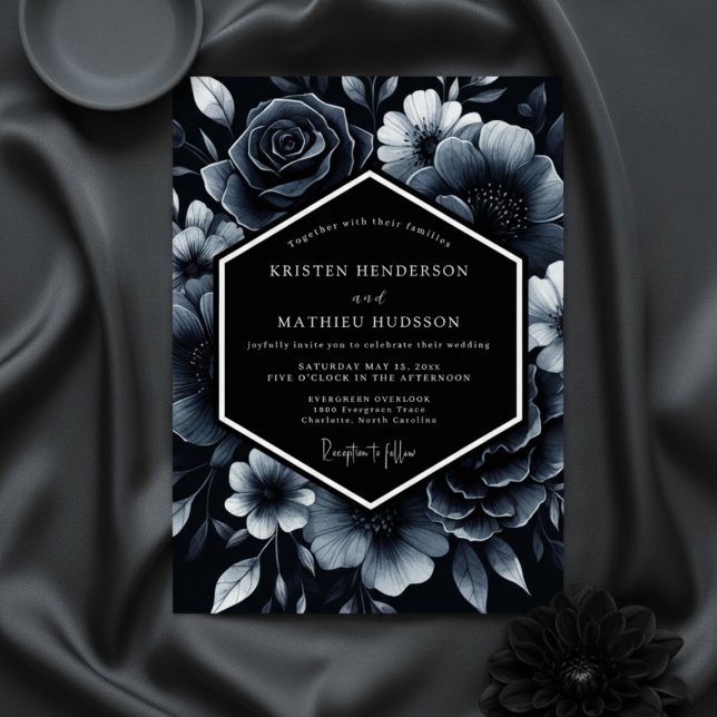 Deep Blue Floral Opulence Wedding Invitation (Creator Uploaded)