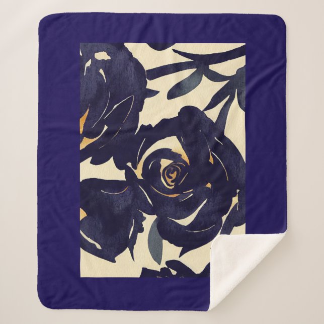 Deep blue floral sherpa blanket (Front)