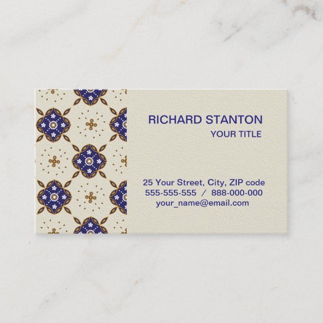 Deep blue flowers pattern business card (Front)