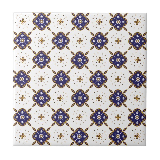 Deep blue flowers pattern tile (Front)
