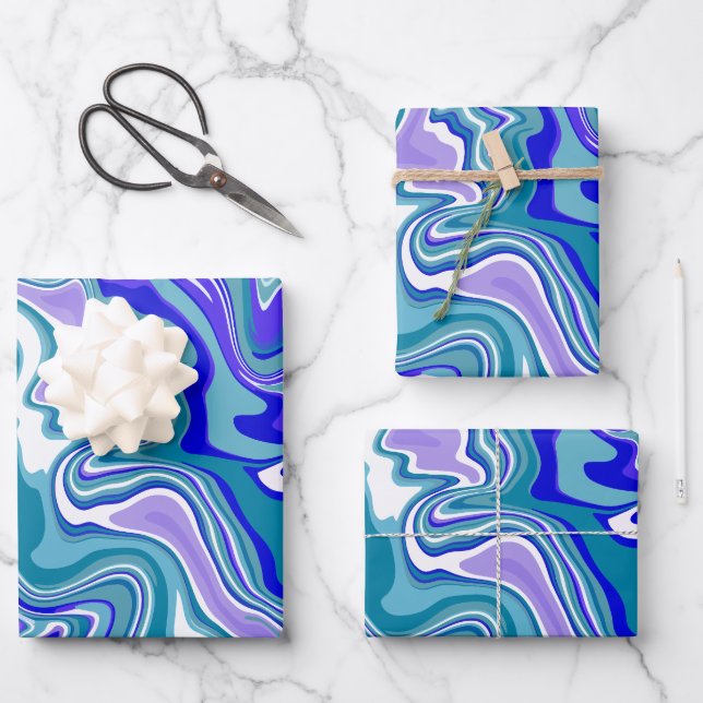 Deep Blue Fluid Abstract Art Wrapping Paper Sheet (Front)