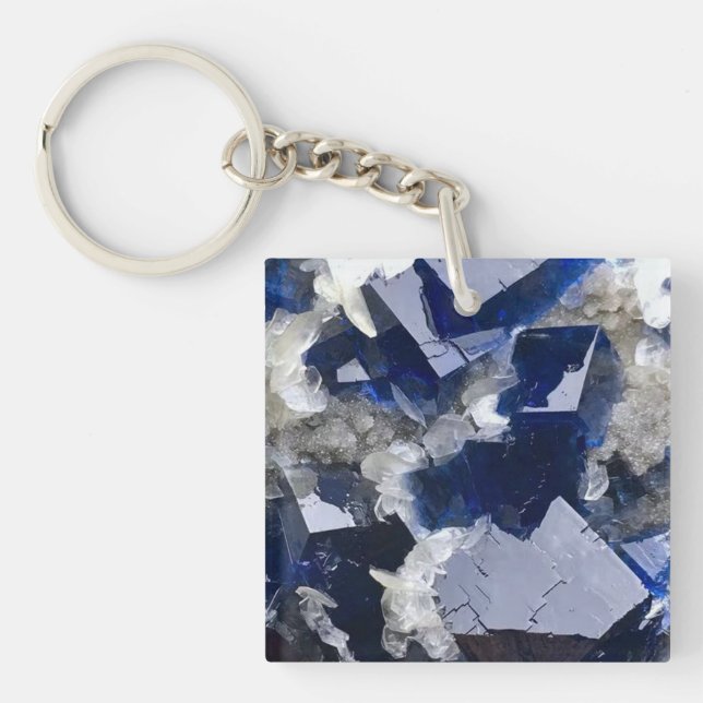 Deep Blue Fluorite & Calcite Mineral Photography  Key Ring (Front)