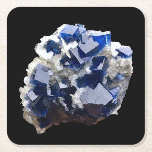 Deep Blue Fluorite Crystal Calcite Mineral Artwork Square Paper Coaster