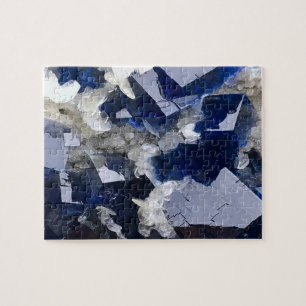 Deep Blue Fluorite Crystal Flake Calcite Mineral Jigsaw Puzzle