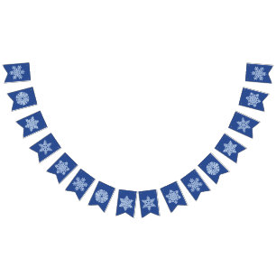 Deep Blue Frozen Snowflake Frosty Winter Christmas Bunting