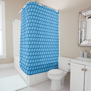 Deep Blue Geometric Scales Pattern Shower Curtain