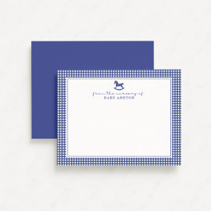 Deep Blue Gingham  Boy  Nursery Note Card