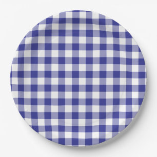 Deep Blue Gingham Country Paper Plate