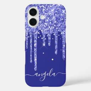 Deep Blue Glitter Drips Glam Signature iPhone 16 Case