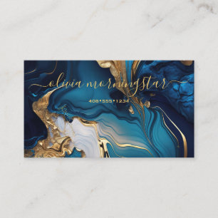 Deep Blue Gold Agate Marble QR Code Business Card