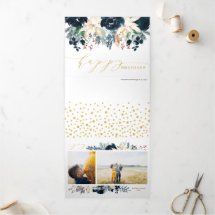 Deep Blue & Gold Joy Christmas Photo Holiday Card