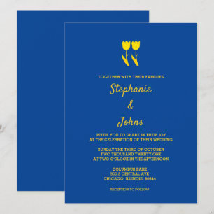 Deep Blue Golden Yellow Tulips Floral Wedding Invitation