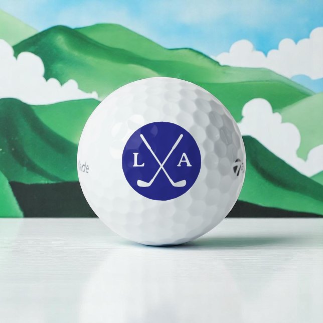 Deep Blue Golfer Logo Initials and Clubs Golf Balls (Creator Uploaded)