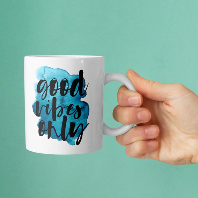 Deep Blue Good Vibes Only Brush Script Coffee Mug (Creator Uploaded)