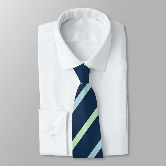 Deep Blue, Green Diagonal Stripes Tie (Tied)