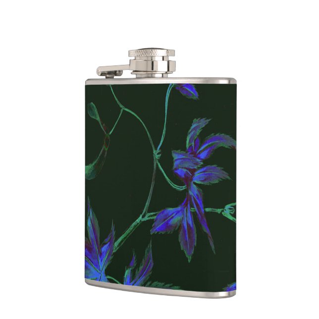 Deep Blue & Green Japanese Floral Flask (Left)