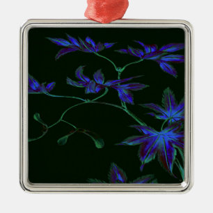 Deep Blue & Green Japanese Floral Metal Tree Decoration