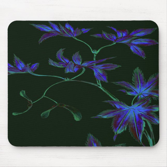 Deep Blue & Green Japanese Floral Mouse Mat (Front)