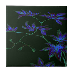 Deep Blue & Green Japanese Floral Tile