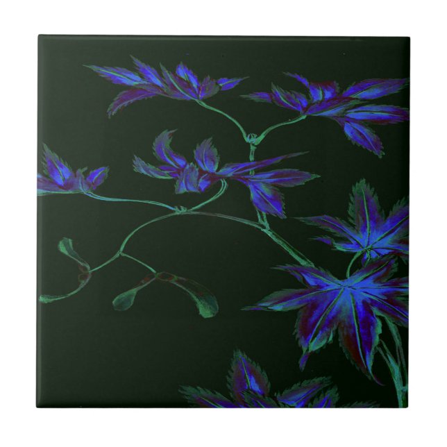 Deep Blue & Green Japanese Floral Tile (Front)