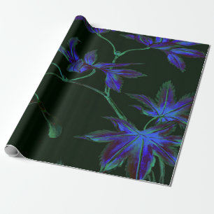 Deep Blue & Green Japanese Floral Wrapping Paper