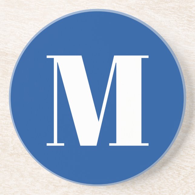 Deep Blue Initial Letter Monogram Modern Stylish Coaster (Front)