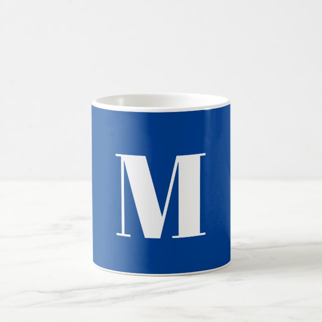 Deep Blue Initial Letter Monogram Modern Stylish Coffee Mug (Center)