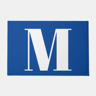 Deep Blue Initial Letter Monogram Modern Stylish Doormat