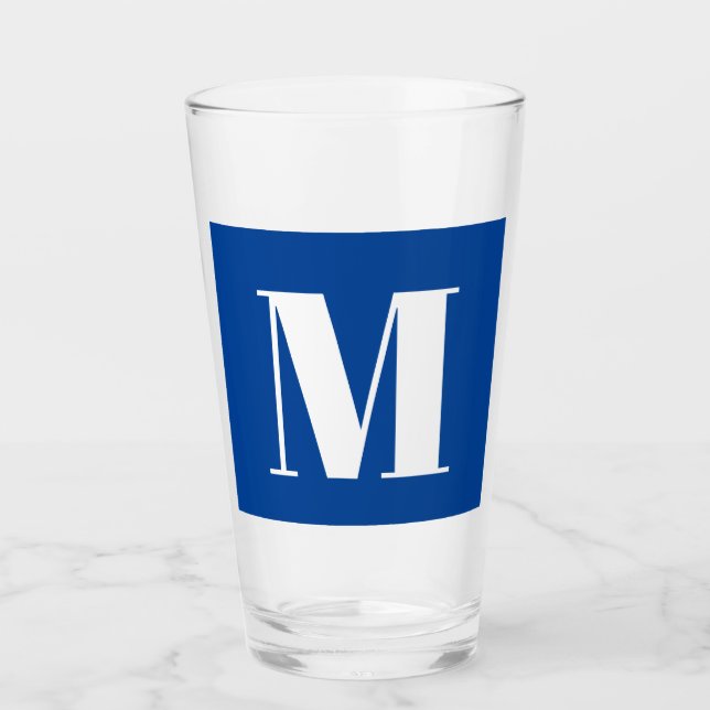 Deep Blue Initial Letter Monogram Modern Stylish Glass (Front)
