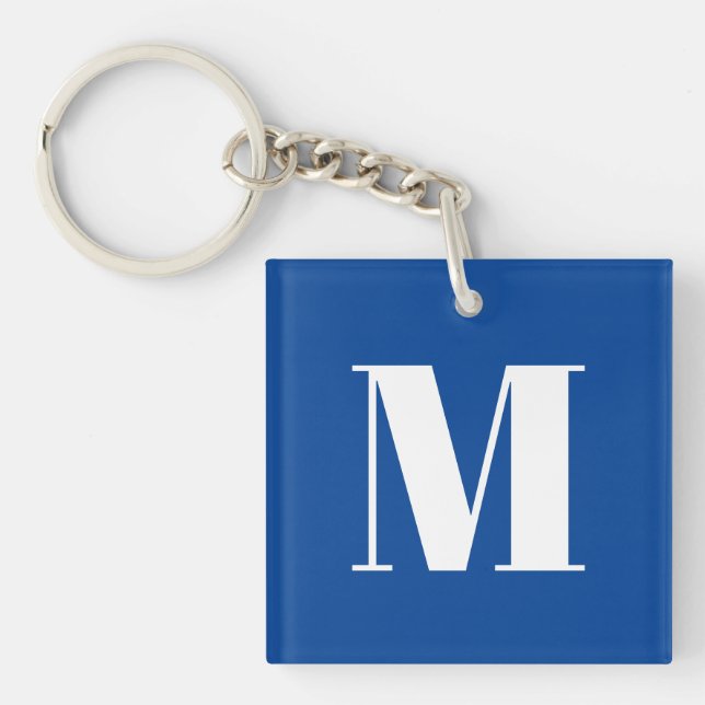 Deep Blue Initial Letter Monogram Modern Stylish Key Ring (Front)