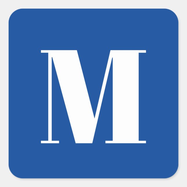 Deep Blue Initial Letter Monogram Modern Stylish Square Sticker (Front)