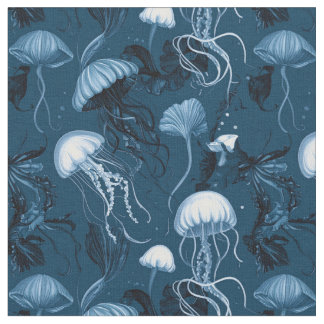 Deep Blue Jellyfish Fabric